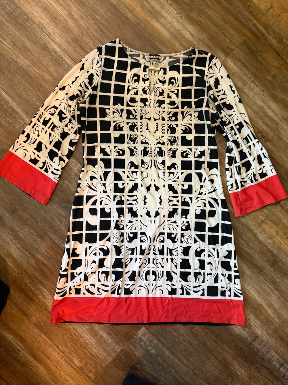 Vintage Haani Vibrant Glam Boho Dress 3/4 Sheath Sleeve Size Large